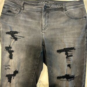 INC International Concepts Gray Boyfriend Jeans with distressing and sequins.